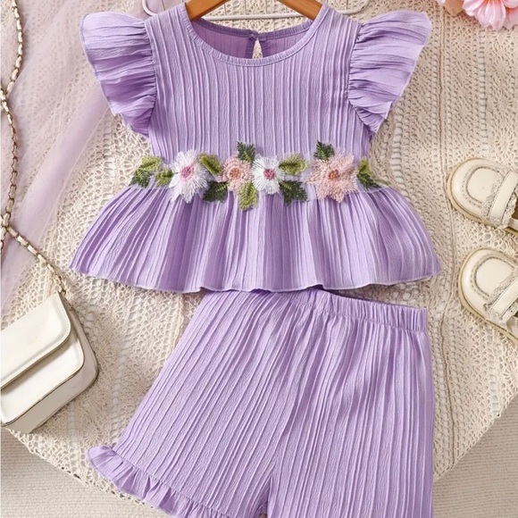 Baby Girl 12-18 m Floral Embroidered Two-Piece Sets Mint& Lavender Summer Shorts - Picture 8 of 12